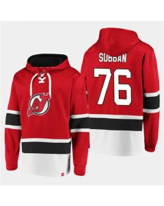 Men's New Jersey Devils #76 P.K. Subban Red Ageless Must-Have Lace-Up Pullover Hoodie