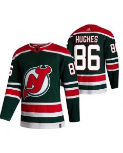 Men's New Jersey Devils #86 Jack Hughes 2021 Green Reverse Retro Stitched NHL Jersey
