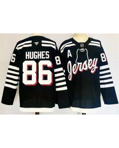 Men's New Jersey Devils #86 Jack Hughes Black 2024-25 Alternate With A Patch Stitched Hockey Jersey