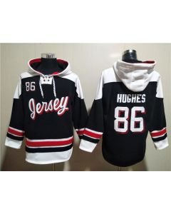 Men's New Jersey Devils #86 Jack Hughes Black/White Ageless Must-Have Lace-Up Pullover Hoodie