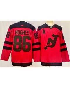 Men's New Jersey Devils #86 Jack Hughes Red 2024-25 With A Patch Stitched Hockey Jersey