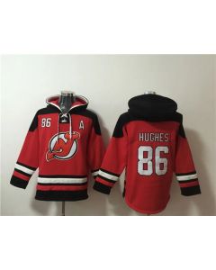 Men's New Jersey Devils #86 Jack Hughes Red Ageless Must-Have Lace-Up Pullover Hoodie