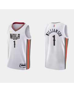 Men's New Orleans Pelicans #1 Zion Williamson 2021/22 White City Edition 75th Anniversary Stitched Jersey