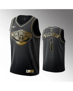 Men's New Orleans Pelicans #1 Zion Williamson Black 2019 Golden Edition Stitched NBA Jersey