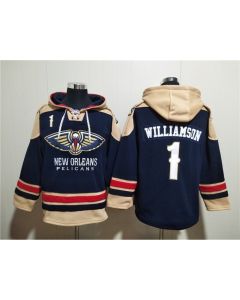 Men's New Orleans Pelicans #1 Zion Williamson Navy Ageless Must-Have Lace-Up Pullover Hoodie