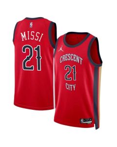 Men's New Orleans Pelicans #21 Yves Missi Red 2024 Draft Statement Edition Stitched Basketball Jersey