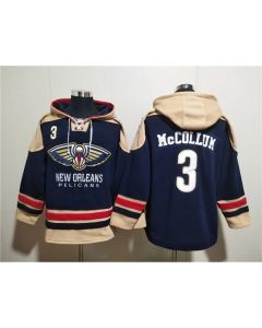 Men's New Orleans Pelicans #3 CJ McCollum Navy Ageless Must-Have Lace-Up Pullover Hoodie