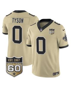 Men's New Orleans Saints #0 Jordyn Tyson Gold 2026 60th Anniversary Patch Vapor F.U.S.E Limited Jersey (Gold)