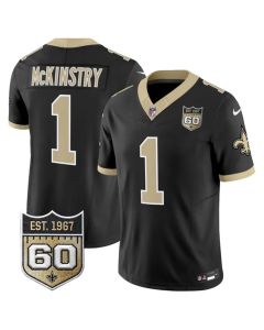 Men's New Orleans Saints #1 Kool-Aid McKinstry Black 2026 60th Anniversary Patch Vapor F.U.S.E Limited Jersey (Black)