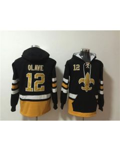 Men's New Orleans Saints #12 Chris Olave Black Ageless Must-Have Lace-Up Pullover Hoodie
