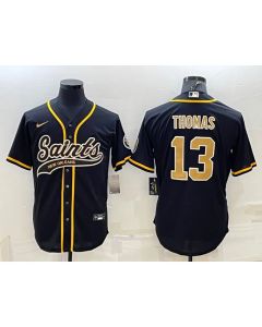 Men's New Orleans Saints #13 Michael Thomas Black With Patch Cool Base Stitched Baseball Jersey