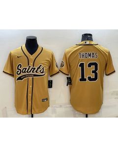 Men's New Orleans Saints #13 Michael Thomas Gold With Patch Cool Base Stitched Baseball Jersey