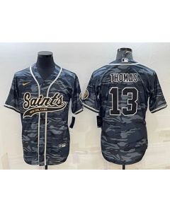 Men's New Orleans Saints #13 Michael Thomas Grey Camo With Patch Cool Base Stitched Baseball Jersey