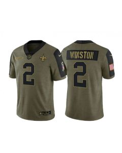 Men's New Orleans Saints #2 Jameis Winston 2021 Olive Salute To Service Limited Stitched Jersey