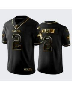 Men's New Orleans Saints #2 Jameis Winston Black Gold Stitched Jersey
