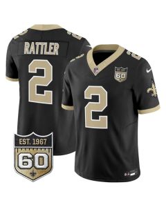 Men's New Orleans Saints #2 Spencer Rattler Black 2026 60th Anniversary Patch Vapor F.U.S.E Limited Jersey (Black)