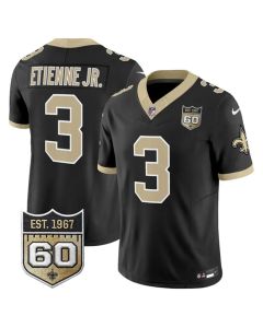 Men's New Orleans Saints #3 Travis Etienne Jr Black 2026 60th Anniversary Patch Vapor F.U.S.E Limited Jersey (Black)