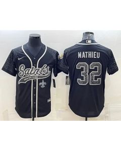Men's New Orleans Saints #32 Tyrann Mathieu Black Reflective With Patch Cool Base Stitched Baseball Jersey