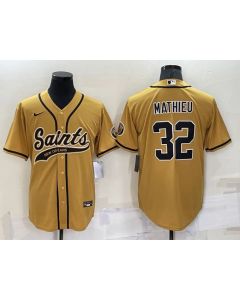 Men's New Orleans Saints #32 Tyrann Mathieu Gold Cool Base Stitched Baseball Jersey