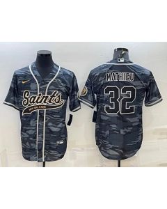 Men's New Orleans Saints #32 Tyrann Mathieu Grey Camo With Patch Cool Base Stitched Baseball Jersey