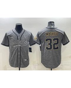Men's New Orleans Saints #32 Tyrann Mathieu Grey With Patch Cool Base Stitched Baseball Jersey