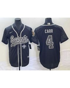Men's New Orleans Saints #4 Derek Carr Black Reflective With Patch Cool Base Stitched Baseball Jersey