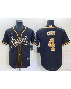 Men's New Orleans Saints #4 Derek Carr Black With Patch Cool Base Stitched Baseball Jersey