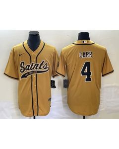 Men's New Orleans Saints #4 Derek Carr Gold With Patch Cool Base Stitched Baseball Jersey