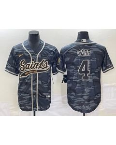 Men's New Orleans Saints #4 Derek Carr Grey Camo With Patch Cool Base Stitched Baseball Jersey