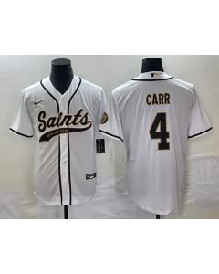 Men's New Orleans Saints #4 Derek Carr White With Patch Cool Base Stitched Baseball Jersey