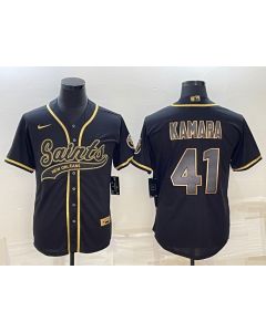 Men's New Orleans Saints #41 Alvin Kamara Black Gold With Patch Cool Base Stitched Baseball Jersey