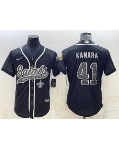 Men's New Orleans Saints #41 Alvin Kamara Black Reflective With Patch Cool Base Stitched Baseball Jersey