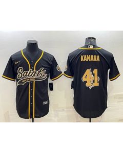 Men's New Orleans Saints #41 Alvin Kamara Black Team Big Logo With Patch Cool Base Stitched Baseball Jersey