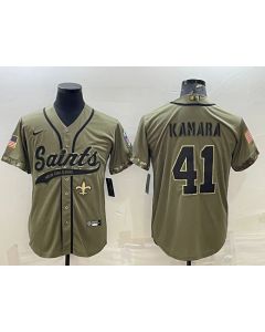 Men's New Orleans Saints #41 Alvin Kamara Olive 2022 Salute To Service Cool Base Stitched Baseball Jersey