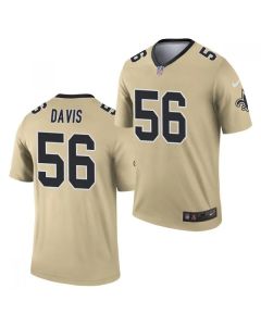 Men's New Orleans Saints #56 Demario Davis 2021 Gold Inverted Legend Stitched Jersey