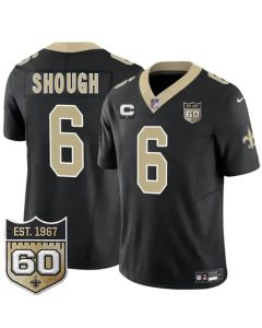Men's New Orleans Saints #6 Tyler Shough Black 2026 With 1-Star C Patch And 60th Anniversary Patch Vapor F.U.S.E Limited Jersey