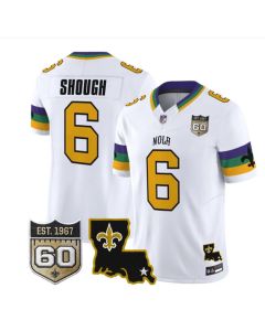 Men's New Orleans Saints #6 Tyler Shough White 60th Anniversary Patch Vapor F.U.S.E. Limited Jersey (White)