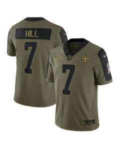 Men's New Orleans Saints #7 Taysom Hill 2021 Olive Salute To Service Limited Stitched Jersey