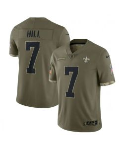 Men's New Orleans Saints #7 Taysom Hill Olive 2022 Salute To Service Limited Stitched Jersey