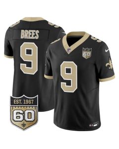 Men's New Orleans Saints #9 Drew Brees Black 2026 60th Anniversary Patch Vapor F.U.S.E Limited Jersey (Black)