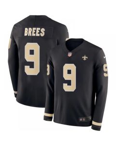 Men's New Orleans Saints #9 Drew Brees Black Therma Long Sleeve Stitched NFL Jersey