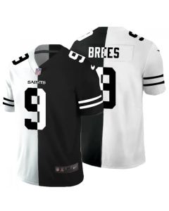 Men's New Orleans Saints #9 Drew Brees Black & White Split Limited Stitched Jersey