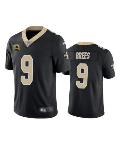 Men's New Orleans Saints #9 Drew Brees Black With C Patch Stitched NFL Jersey