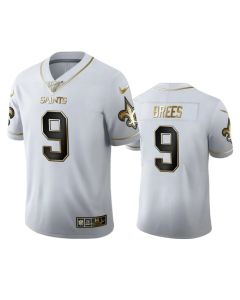 Men's New Orleans Saints #9 Drew Brees White 2019 100th Season Golden Edition Limited Stitched NFL Jersey
