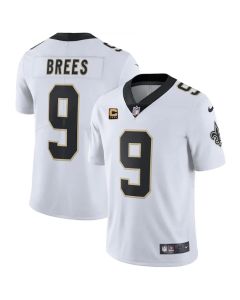 Men's New Orleans Saints #9 Drew Brees White With C Patch Stitched NFL Jersey