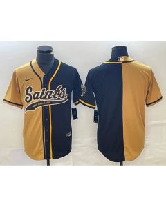 Men's New Orleans Saints Black Gold Split Cool Base Stitched Baseball Jersey