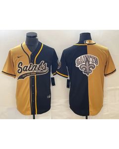 Men's New Orleans Saints Black Gold Split Team Big Logo Cool Base Stitched Baseball Jersey