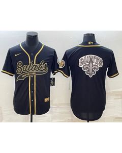 Men's New Orleans Saints Black Gold Team Big Logo With Patch Cool Base Stitched Baseball Jersey