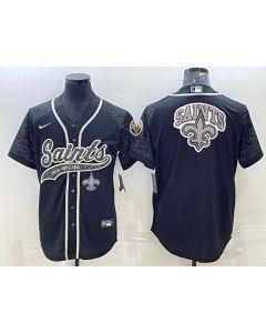 Men's New Orleans Saints Black Reflective Team Big Logo With Patch Cool Base Stitched Baseball Jersey