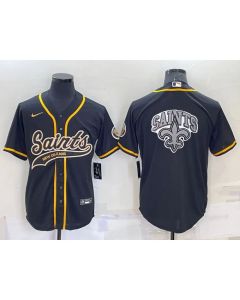 Men's New Orleans Saints Black Team Big Logo With Patch Cool Base Stitched Baseball Jersey